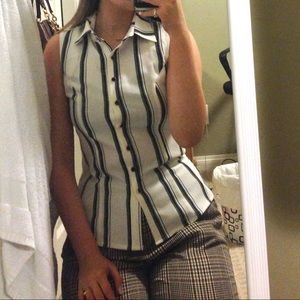 Trendy Striped Sleeveless Button Up